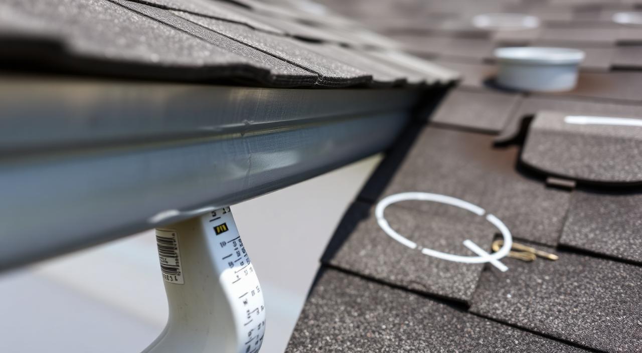 Hail damage on a roof and gutter marked with inspection chalk circles