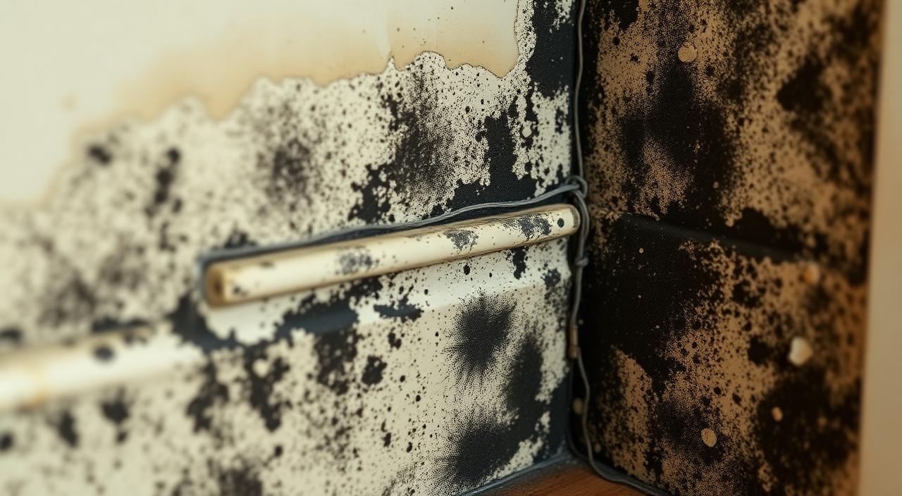 Black mold growth on interior drywall and baseboard of a Florida home